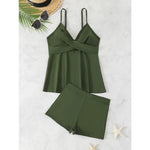 Summer Two Pieces Swimsuit Woman High Waisted Swimwear Female Tankini Sets Beach Wear Bathing Suit Sports Swimming Suit Shorts