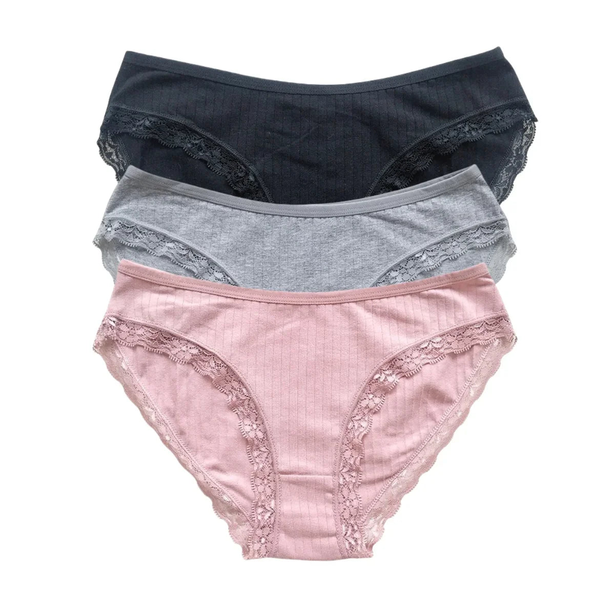3Pcs/Set Women Lace Briefs Female Underpants Solid Color Pantys M-XL Soft Underwear Sexy Lingerie Intimates Cotton Panties