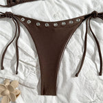 Sexy Black Rivet Holes Micro Bikini Thong Set Swimsuit Women 2026 String Halter Triangle Swimwear Bathing Suit Bikinis De Mujer