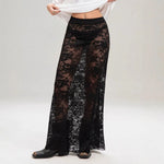 Sexy High Waist Black Lace Skirts for Women 2026 Summer See-through Long Maxi Skirt Female Hollow Out Slim Holiday Party Dress