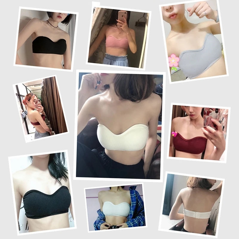 Strapless Bra Tube Top Women Crop Top Non-wire Invisible Bra 3/4 Cup Underwear Sexy Lingerie Cotton Bandeau Bra Removable Pads