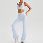 Hearuisavy 2Pcs Women's Sports Set Sun Protection Quick-Dry Tennis Skirt High Waist Yoga Flared Pants Gym Running Fitness Shorts