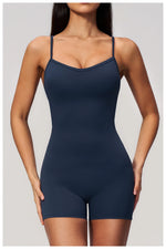 New Cross Back Yoga Jumpsuit Women Tight Sleeveless Hollow Out Sports One Piece Suit Butt-Lifting Shorts Fitness Bodysuits