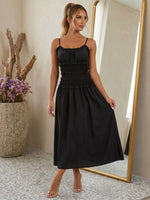 2026 Summer Women Slip Dress Sleeveless Smocked Ruffle Pleated Long Dress for Party Cocktail Out Going Streetwear