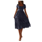 Women'S Summer Dress Fragmented Flower Flare Short Sleeve Casual Flowy Midi Dresses Elegant Temperament Party Vestidos 2024 Hot