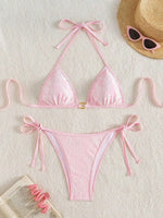 Embroidery Mesh Lace Halter Bikini Female Swimsuit Women Swimwear Two-pieces Bikini Set High Cut Bathing Suit Swim Beach Wear