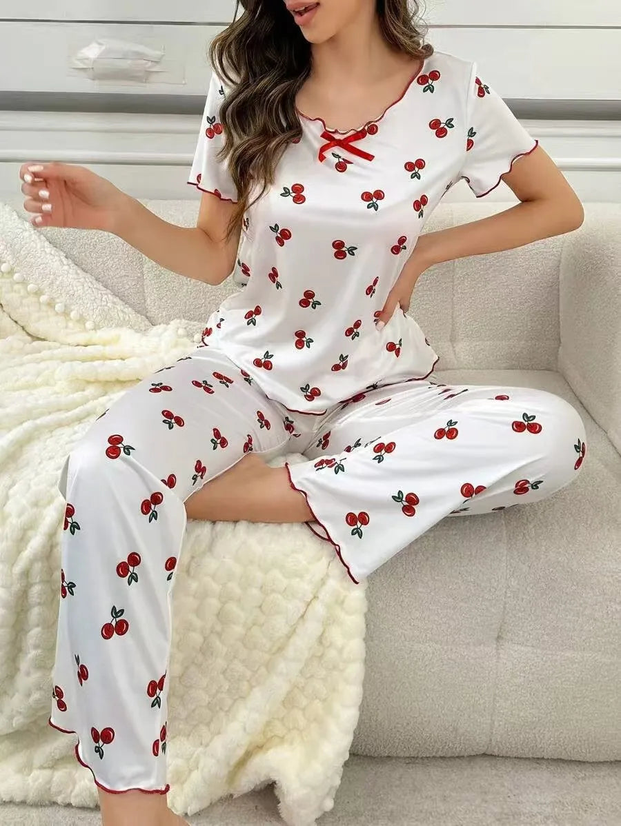 New Women's Home Clothes Printed Pajamas Short Sleeves Cute Sweet Casual Summer Sexy Thin Sleepers Postpartum Clothes Hot Y2K