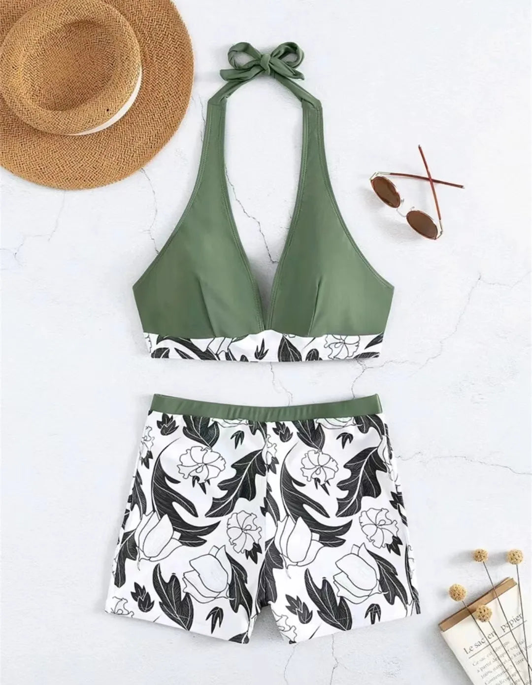 2026 Halter Bikini Set Short Swimsuit Women High Waist Swimwear Female Printed Bathers Swimming Bathing Swim Suit Beachwear