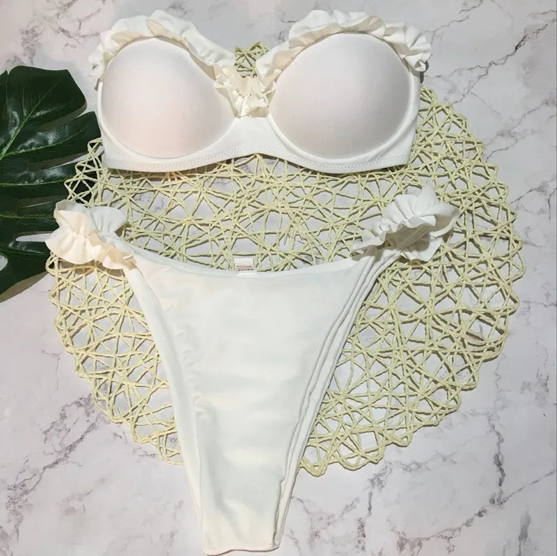 DEKA Bandeau Bikini Women's Sexy Push Up Set Two Piece Swimsuit Floral Bathing Suit Swimwear Summer Beachwear