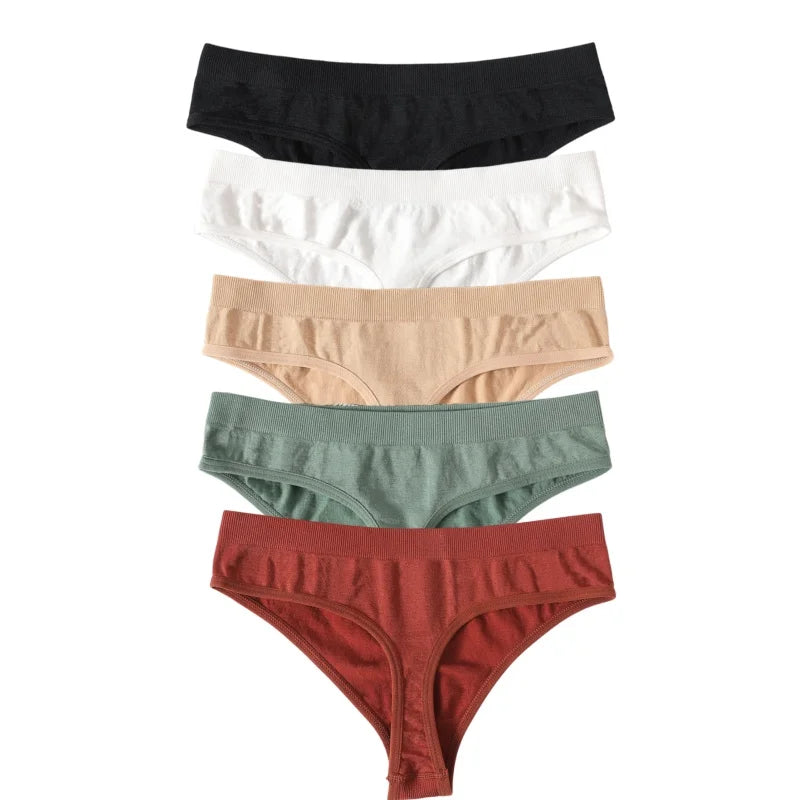 5Pcs/SetWomen Panties Low Rise G-String Thongs Seamless Underwear Female Underpants Sexy Lingerie Solid Color Bottom M-XL