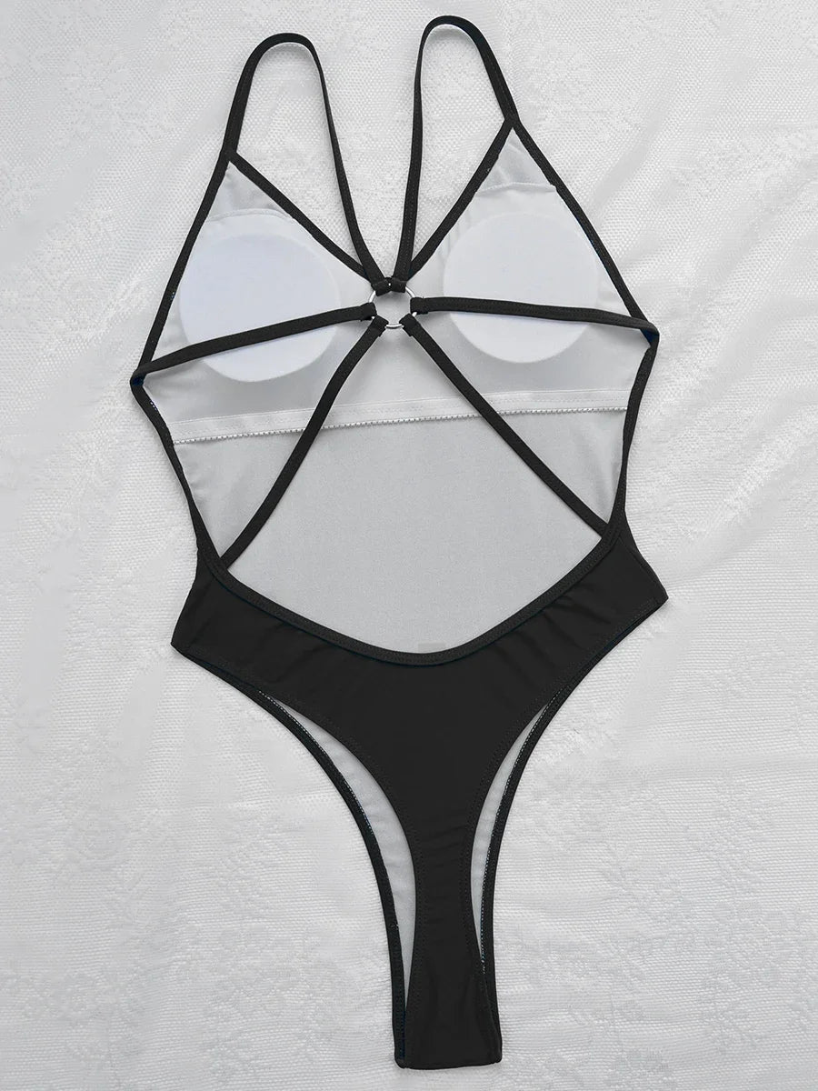 Wrinkled Criss Cross Backless Female Swimsuits One Piece Swimsuit Women Thong Swimwear High Cut Monokini Bathing Suit Swim Lady