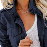Women Jacket Long Sleeve Lapel Women Jackets Solid Color Coat Outerwear with Multiple Pockets