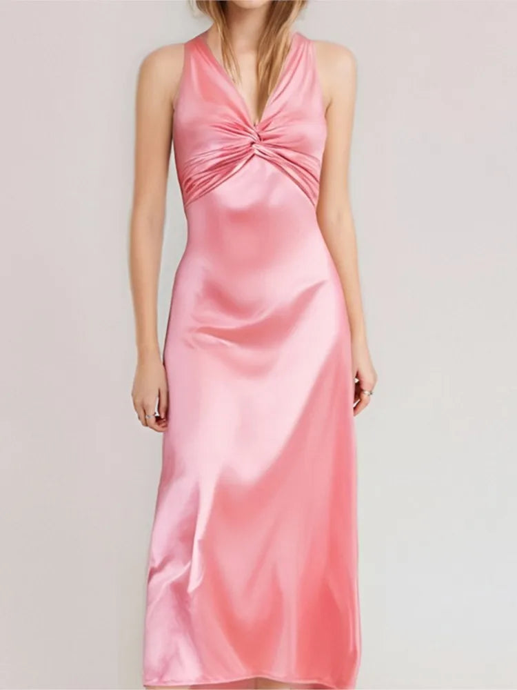 Sexy Elegant Party Long Dress Fashion Summer Solid Color V-Neck Halter Neck 2025 Backless Vestidos Sleeveless Beach Maxi Dresses