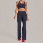 Breathable Stretch Yoga Sets Women Quick Drying Shockproof Sports Bra High Waist Bell Bottom Pants Gym Two-piece Fitness Suit