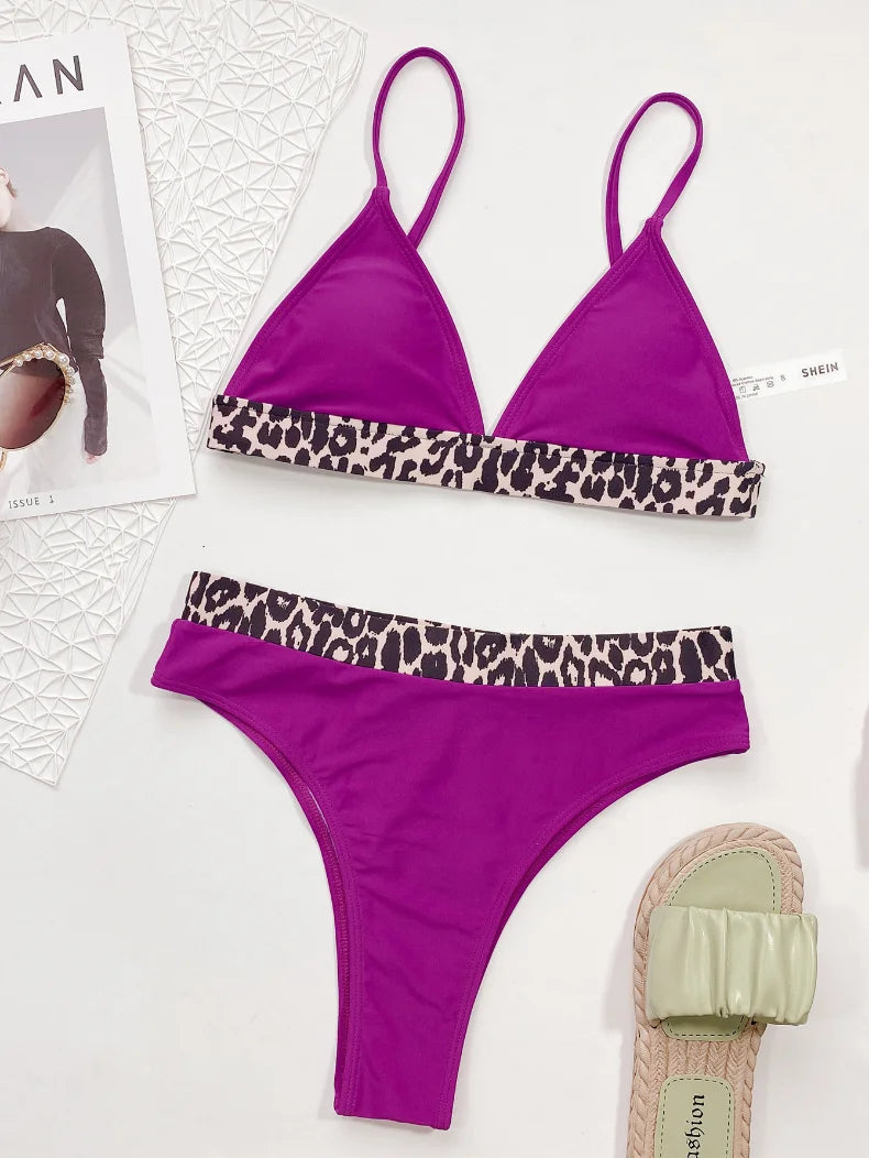 Sexy Bikini Women Push Up Leopard Patchwork High Waist Triangle Swimwear Swimsuit Bikini Set Bathing Suit Bikini Female Biquinis