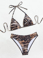 2025 New Women's Black Ground White Dot Printed Swimsuit Halter Neck Low Waist Bikini Set For Summer Female Swimwear Brazilian