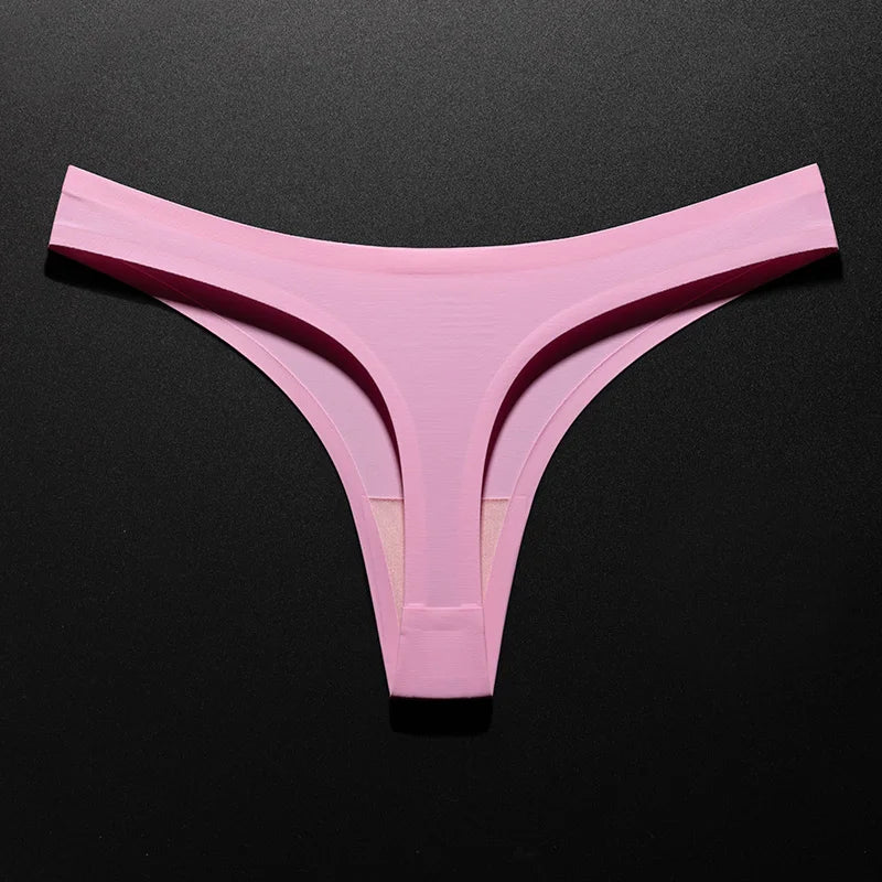 Ice Silk Leopard Women Panties Sexy G String Thong Seamless Underwear T Back Candy Color Girls Briefs Underpants Plus Size M-XXL