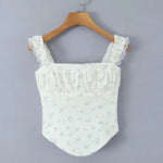 New French Casual Pure Desire Style Sexy Lace Sweet Spicy Girl Floral Print T-Shirt Backless Deep V Suspenders Sleeveless 8RXP