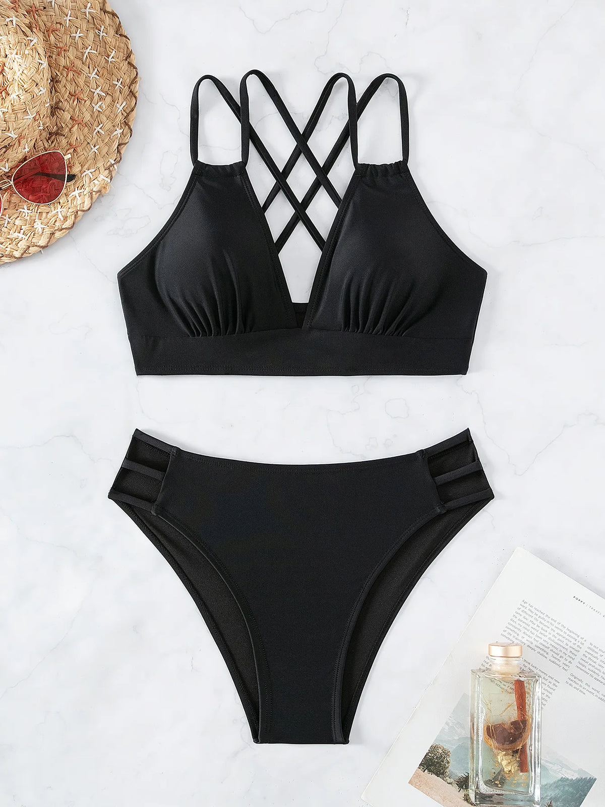 Push Up Bikinis Swimwear Swimsuit Women Brazilian Bikinis Set Black Bathing Suit Padded 2025 Halter Beachwear Swimming Suit S