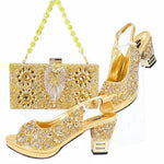 Doershow Italian Shoes And Bag Sets For Evening Party With Stones Italian Leather Handbags Match Bags! HJK1-26