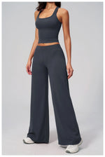 Women's Summer Two Piece Yoga Sets Slimming Sports Tank Top Lifted Buttocks High Waist Flare Pants Gym Fitness Suits Tracksuit