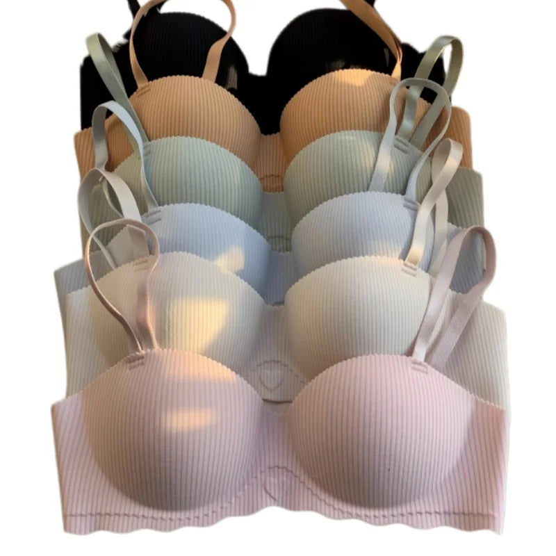 Women Push-Up Bra Demi Cup Underwear Heart Print Non-wired 1/2 Cup No Show Bras Sexy Lingerie Padded Thin Straps Brassiere S-XL