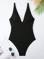 2026 V Neck Swimsuit One Piece Solid Vintage Swimwear Women One-piece Bathing Suit Female Padded Beach Wear Swimming Beachwear
