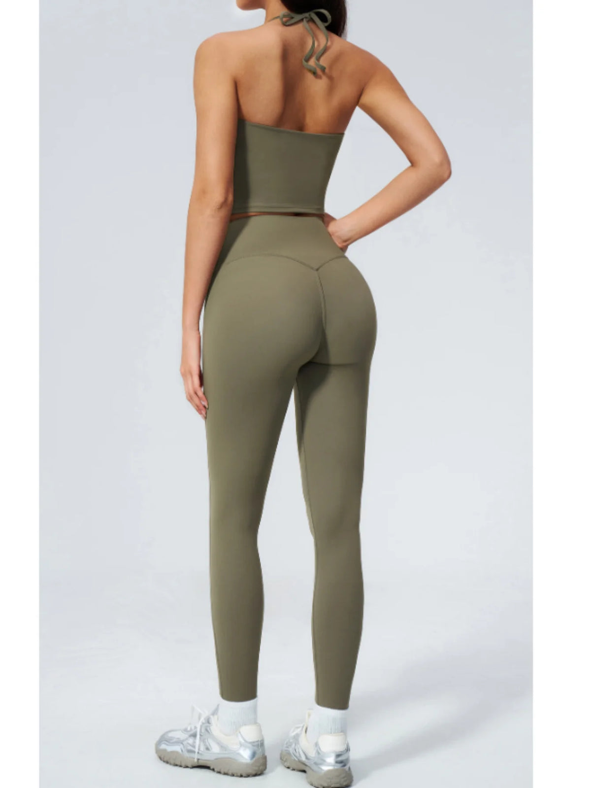 Women Tracksuit 2PCS Seamless Yoga Sets Hanging V Neck Slim Sports Tank Top Fitness Outfits Gym Running High Waist Leggings Suit