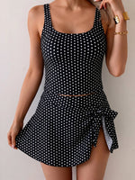 Vintage Black Polka Dot Print Tankini Set Women Push Up Tank Top Split Tie Skirt Two Piece Swimsiut 2026 Bathing Suit Swimwear