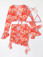 Sexy Floral Print Ruffle Bikini 2026 Women 4 Pack Swimsuit Brazilian Swimwear Female Beachwear Thong Bathing Suit Beach Cover-Up