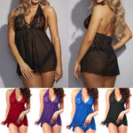 Summer Nightdress Open Back Sleeping Dress for Women Sexy Lingerie Halter Chemise Lace Babydoll Mesh Nightwear V Neck Teddy