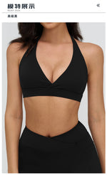 Naked Sports Bras Women Solid Coffee Cross V-neck Shock-absorbing Yoga Suit Gym Fitness Running Workout Crop Top