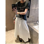 Spliced Lace Elastic High-waisted Slimming Skirt White Lace Trim Skirt Elastic Waist Casual Summer Style Skirt For Women 6S7Q