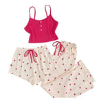 3 Pcs/Set Women Pajamas Suit Sleeveless Backless Heart Printing Elastic Waist Shorts And Pants Slip Top Summer Sleepwear