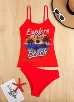 Summer Swimwear for Women Tankini Sets Swimsuit Vintage Padded Mesh Bathing Suit Print Beachwear Female Women's Swim Wear 2025
