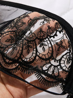 Ladies' sexy bowlace lace lingerie set - ultra-thin see-through bra, thong, garter belt set ZA825205