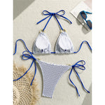Wrinkled Halter Two-Pieces Bikini Set Bikini Female Swimsuit Women Swimwear Strappy High Cut Leg Bathing Suit Bather Swim V7043