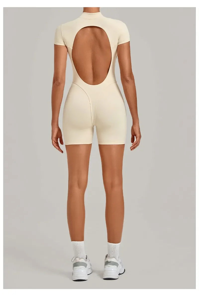 Women's Seamless Yoga Jumpsuits Fitness Sports Hip-lifting Backless Short-sleeved Training Gym Workout Shorts One-piece