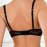 Women's Black Front-Clasp Lingerie, Sexy Floral Lace Bra, Soft Underwire, Push-Up, Thin and Comfortable Bra