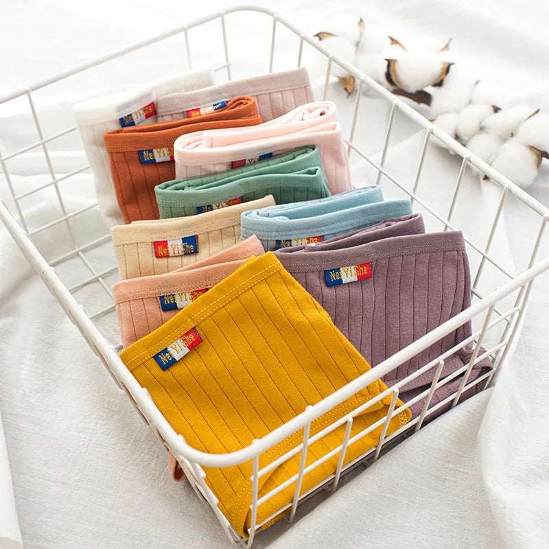 4Pcs/Set Women's Mid-Rise Cotton Panties Breathable Soft Ribbed Underwear Solid Lingerie Stretchy Comfort Daily Briefs M-XL