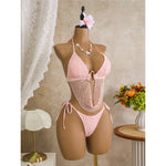 New Hollow Out Tankini Halter Bikini Female Swimsuit Women Swimwear Two-pieces Bikini set Strappy Bather Bathing Suit Swim V8076