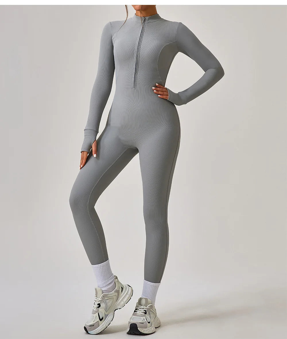 Women's Jumpsuits One-Piece Suit Yoga Set Zipper Long Sleeve Gym Push Up Workout Clothes Fitness Bodysuit Sportswear Tracksuit