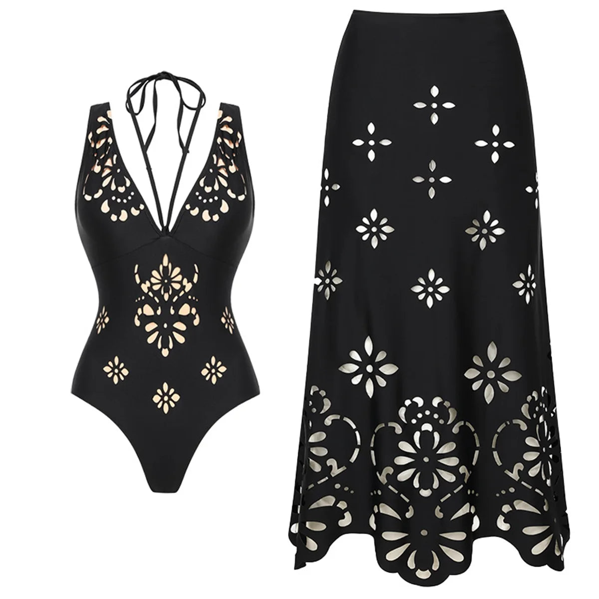 2Pcs Printed Swimsuit Women Sexy Swimwear New Bikini With Long Skirt Female Biquini Push Up Swim Suit Bodysuit Beachwear CoverUp