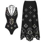 2Pcs Printed Swimsuit Women Sexy Swimwear New Bikini With Long Skirt Female Biquini Push Up Swim Suit Bodysuit Beachwear CoverUp