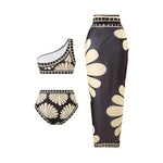 S - XXL Printed Sarong Female Swimsuit High Waist Bikini Women Swimwear Three-pieces Bikini set Bather Bathing Suit Swim V8212