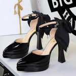BIGTREE Shoes Women's High Heels Hollow Platform Waterproof Thick Heel Pointed Toe Sandals Match Dress Wedding Shoes Knot