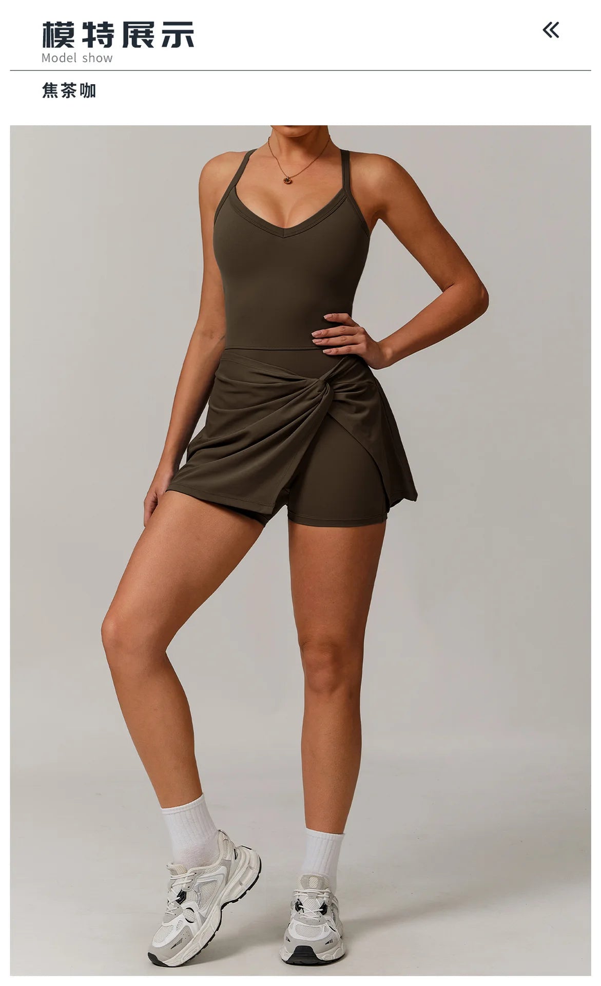 Summer Tennis Dress Women Sleeveless V Neck Slim Skirt Pleate Twisted Design Crossed Hollow Out Sports Yoga Golf Skirt Badminton