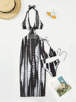 3 Pieces Halter Ring Link Bikini 2026 Women Cut Out Side Cover Up Dress Swimsuit Sexy Swimwear Female Bathing Swimming Swim Suit