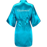 Women's Satin Kimono Robes with Rhinestones Bride Bridesmaid Short Getting Ready Wedding Dressing Gown
