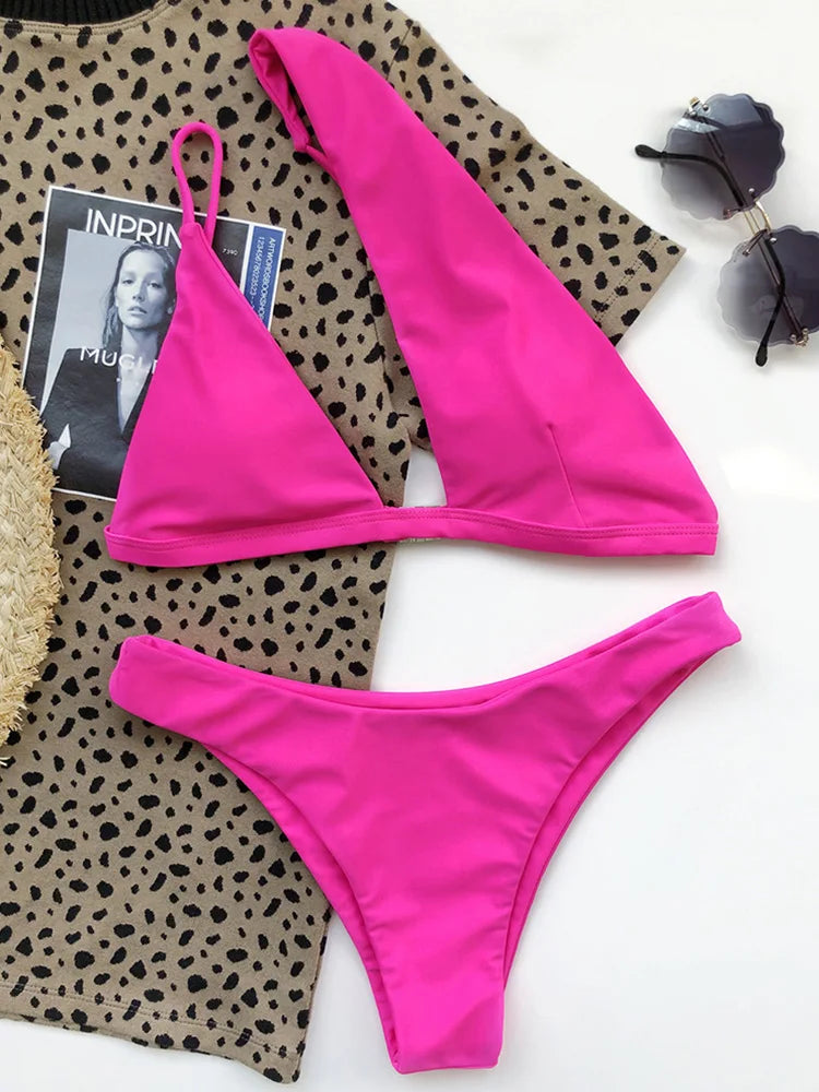 2026 Asymmetric One Shoulder Bikini Women Swimsuit Female Swimwear Two Pieces Bikini Set Hollow Out Bathing Suit Swim Beach Wear